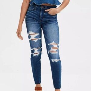American Eagle Hi-Rise Distressed Jeggings‎ Size 4 X-Short Stretch Denim Jean